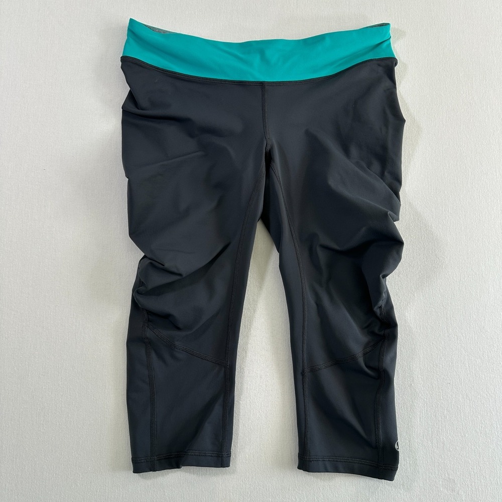 Lululemon Womens Run Team Spirit Cropped Leggings Teal Charcoal Size 10